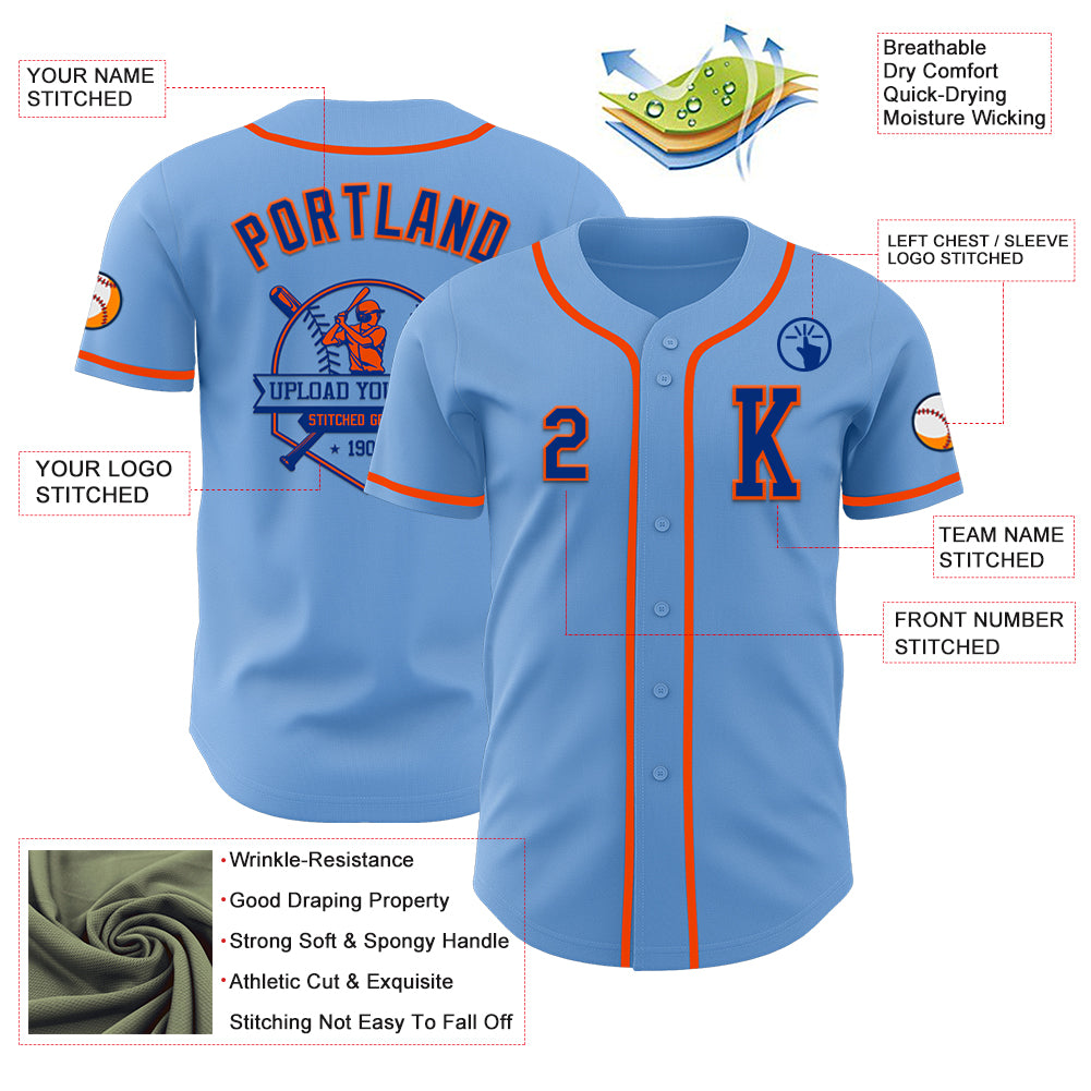 Custom Light Blue Royal-Orange Authentic Baseball Jersey