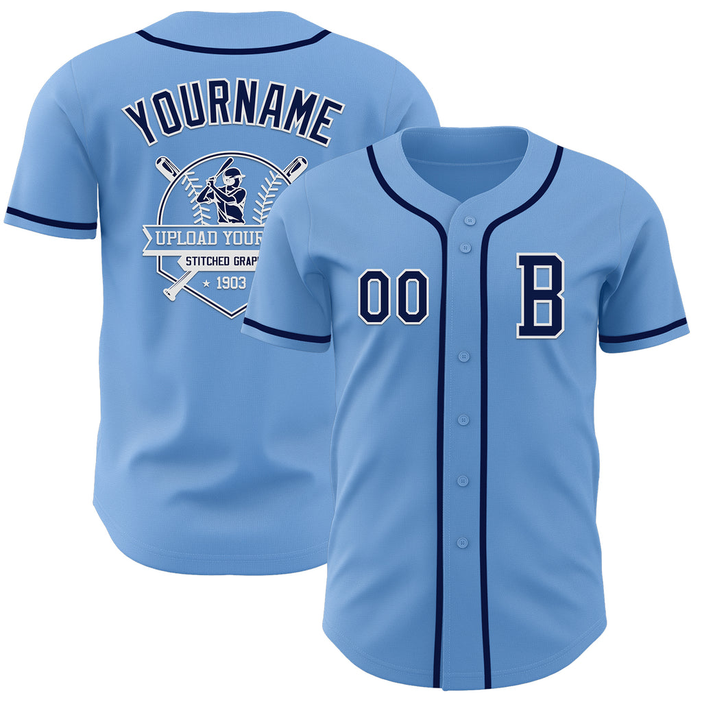 Custom Light Blue Navy-White Authentic Baseball Jersey