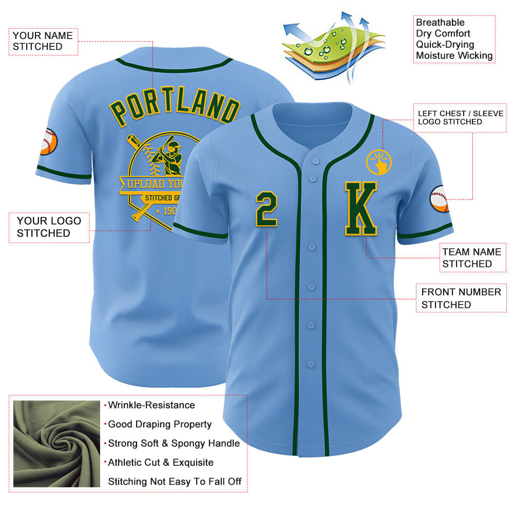 Custom Light Blue Green-Gold Authentic Baseball Jersey