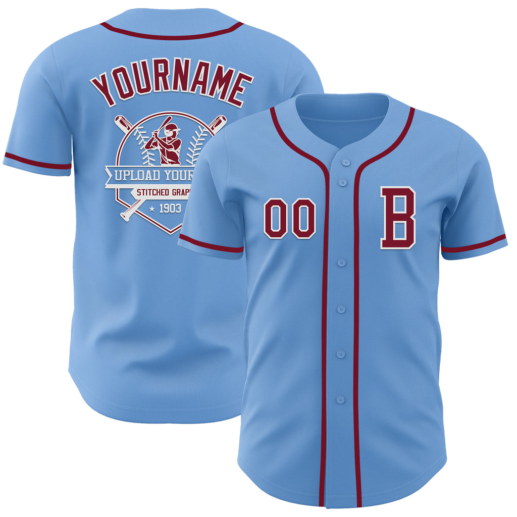 Custom Light Blue Crimson-White Authentic Baseball Jersey