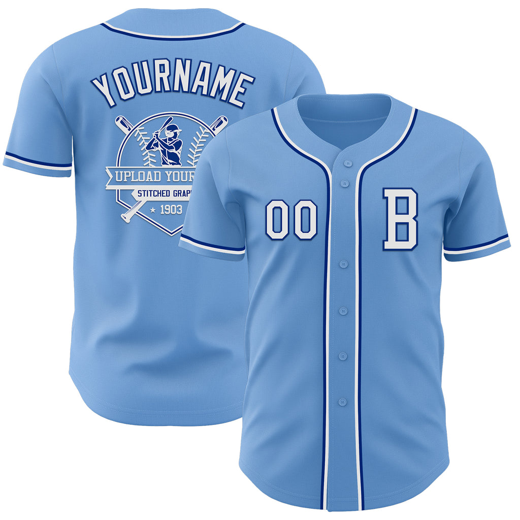 Custom Light Blue White-Royal Authentic Baseball Jersey