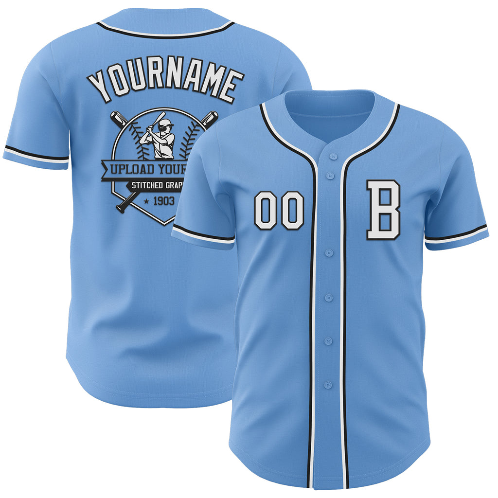 Custom Light Blue White-Black Authentic Baseball Jersey