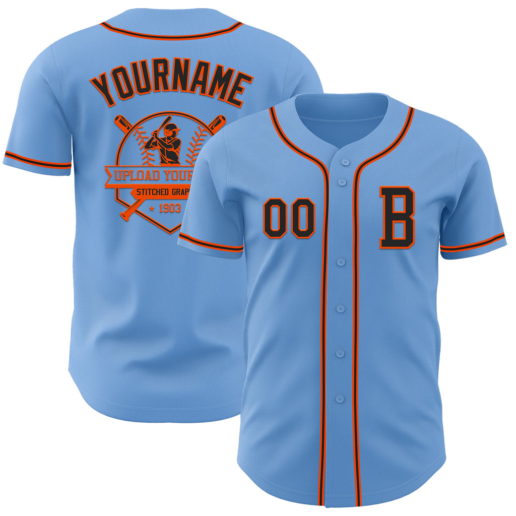 Custom Light Blue Black-Orange Authentic Baseball Jersey