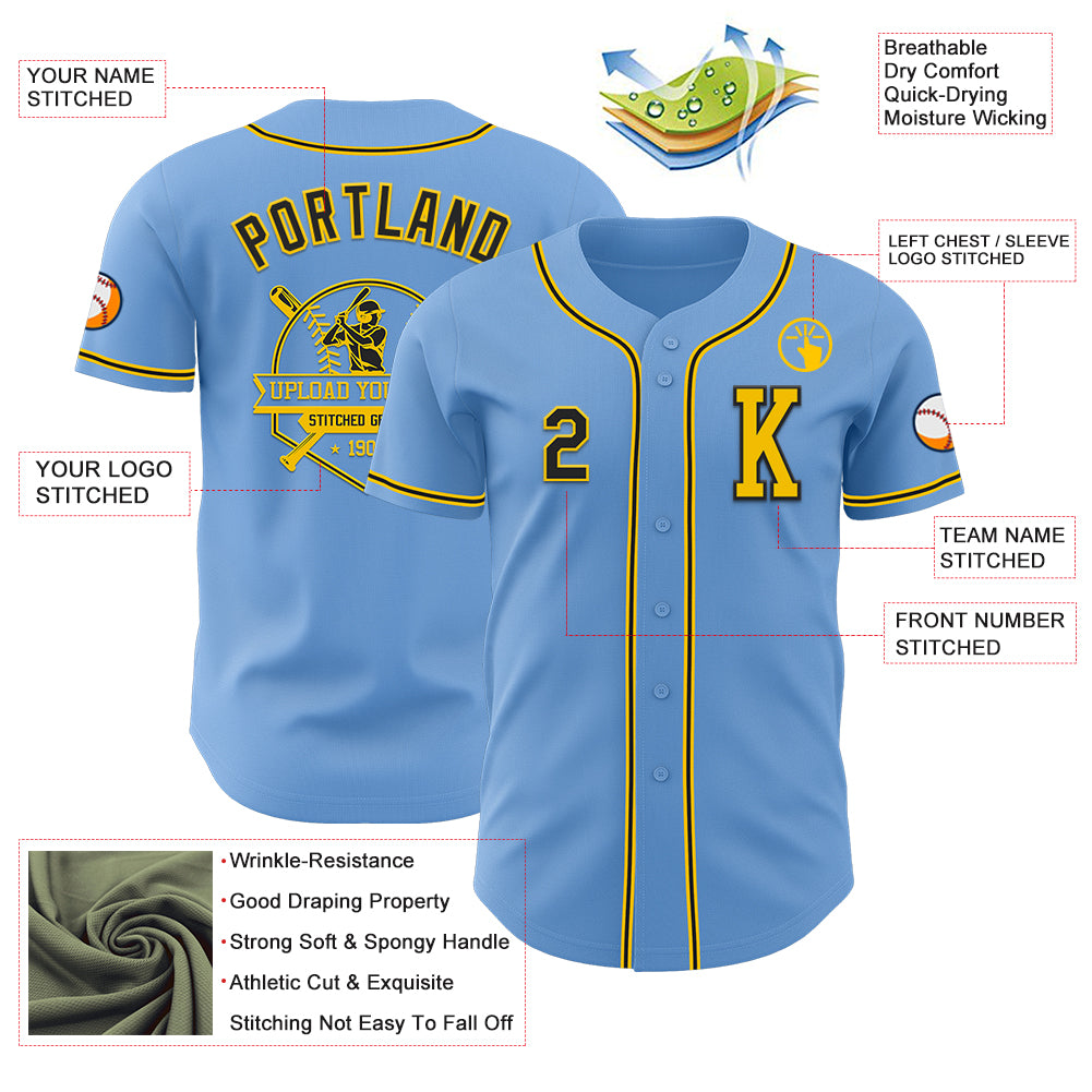 Custom Light Blue Black-Yellow Authentic Baseball Jersey