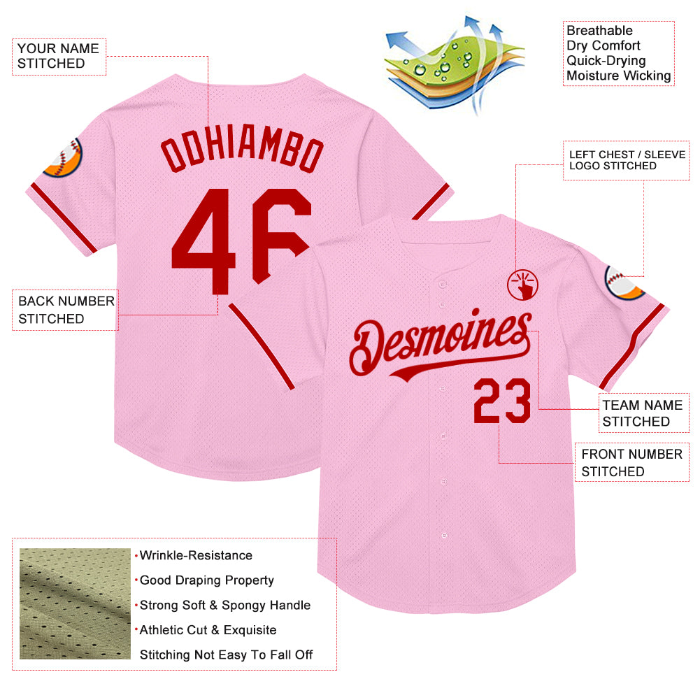 Custom Light Pink Red Mesh Authentic Throwback Baseball Jersey