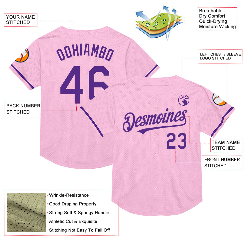 Custom Light Pink Purple Mesh Authentic Throwback Baseball Jersey
