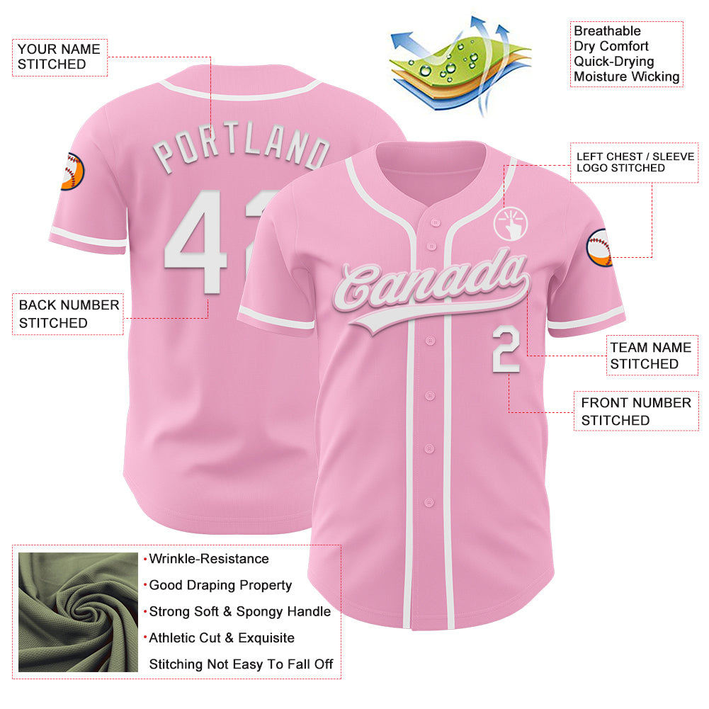 Custom Light Pink White Authentic Baseball Jersey