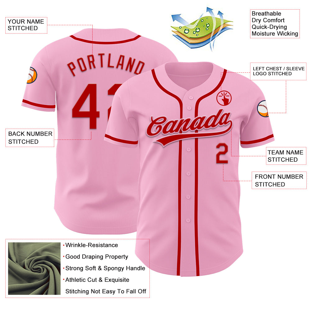 Custom Light Pink Red Authentic Baseball Jersey
