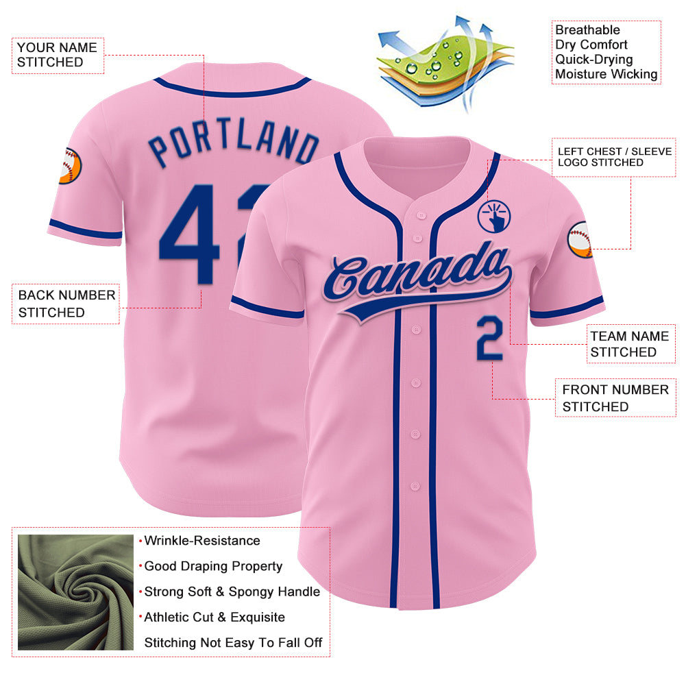 Custom Light Pink Royal Authentic Baseball Jersey