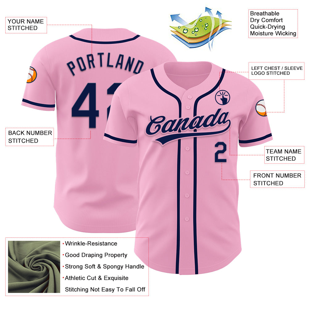 Custom Light Pink Navy Authentic Baseball Jersey