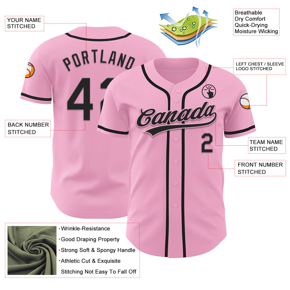 Custom Light Pink Black Authentic Baseball Jersey