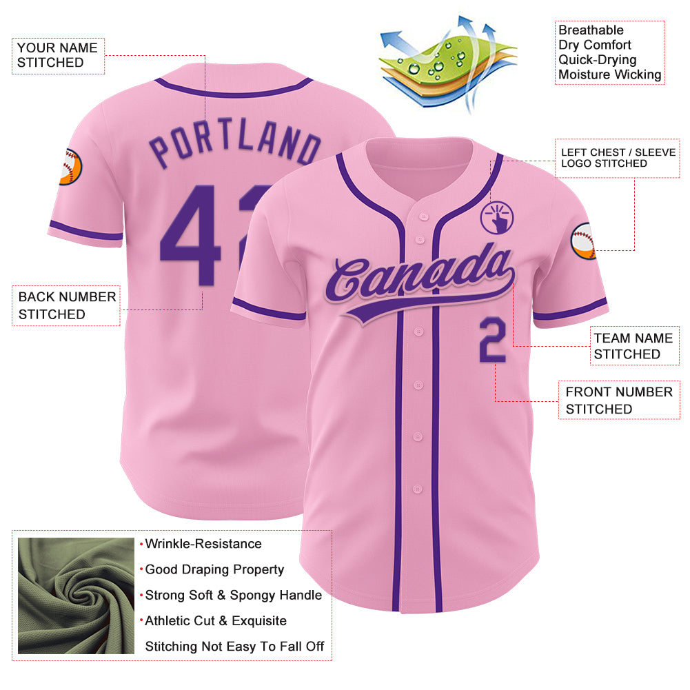 Custom Light Pink Purple Authentic Baseball Jersey