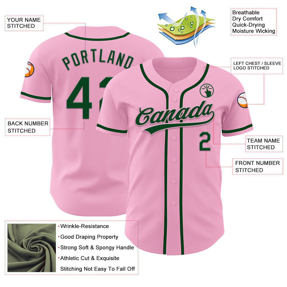 Custom Light Pink Green Authentic Baseball Jersey