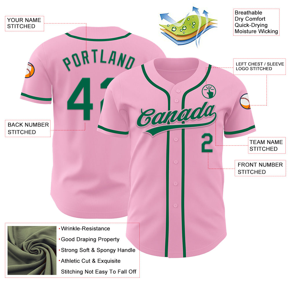 Custom Light Pink Kelly Green Authentic Baseball Jersey