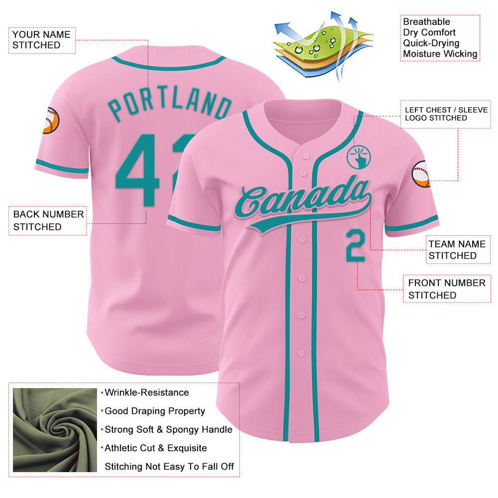 Custom Light Pink Teal Authentic Baseball Jersey
