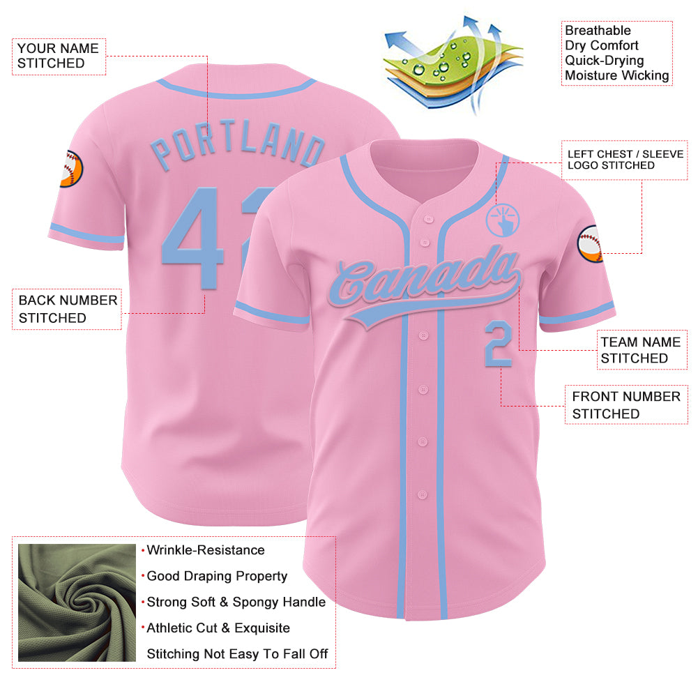 Custom Light Pink Light Blue Authentic Baseball Jersey