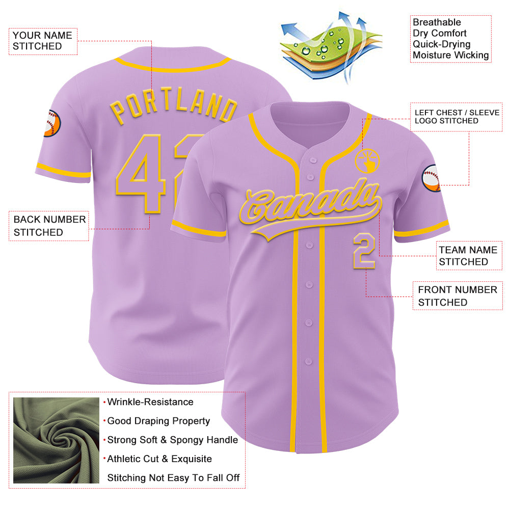 Custom Light Purple Yellow Authentic Baseball Jersey