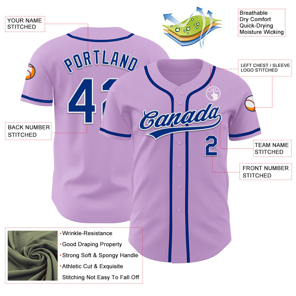 Custom Light Purple Royal-White Authentic Baseball Jersey