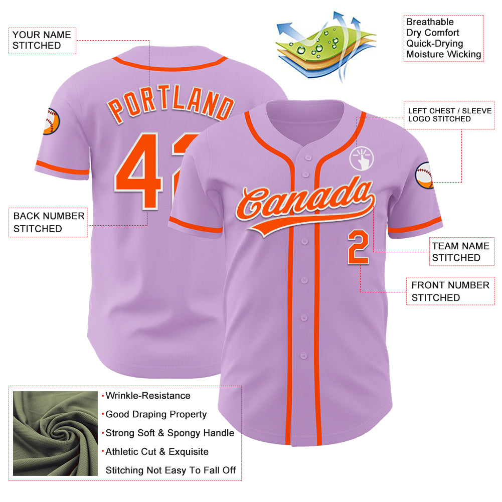 Custom Light Purple Orange-White Authentic Baseball Jersey