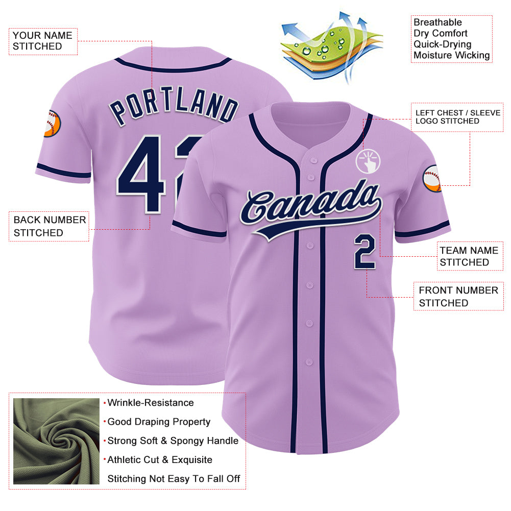 Custom Light Purple Navy-White Authentic Baseball Jersey