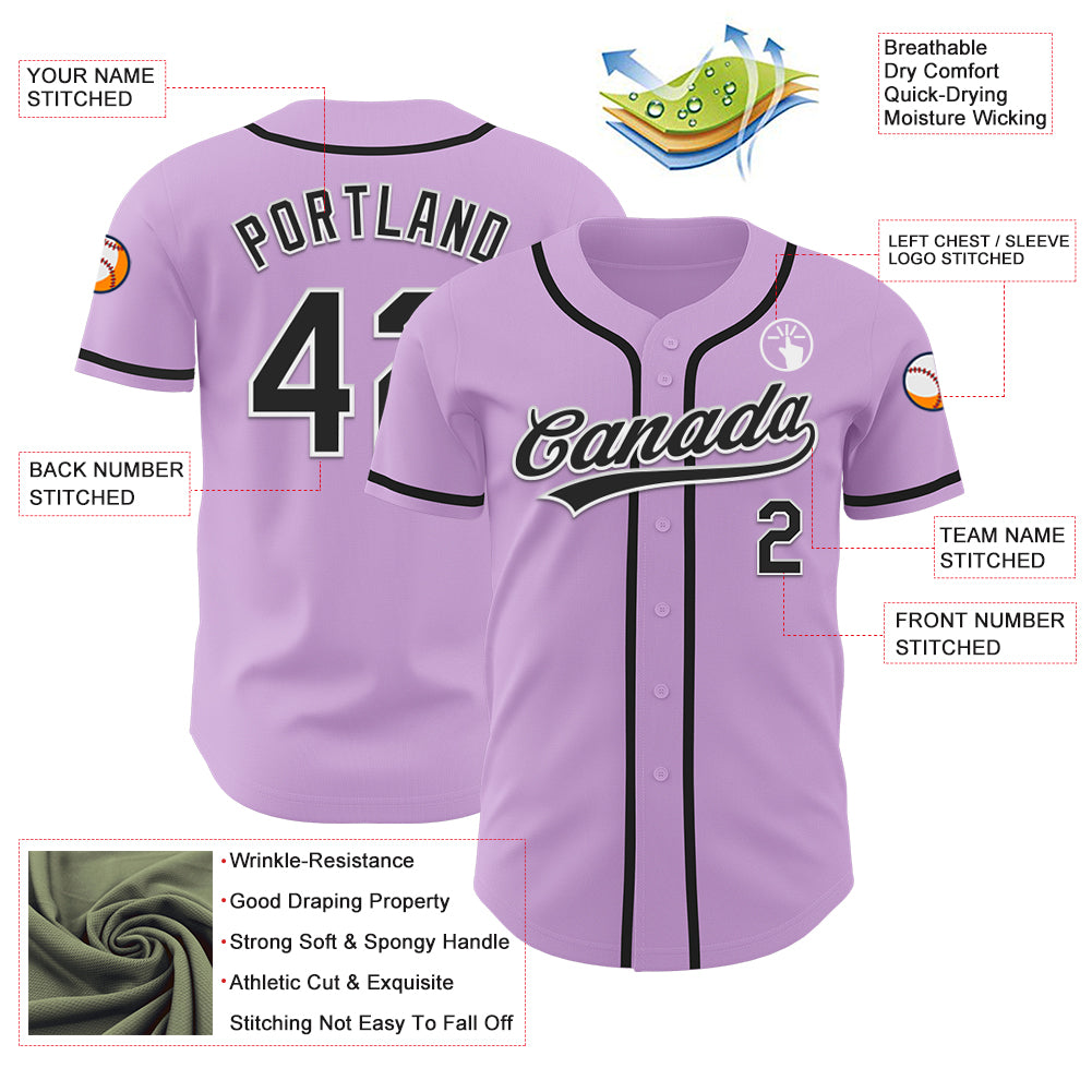 Custom Light Purple Black-White Authentic Baseball Jersey