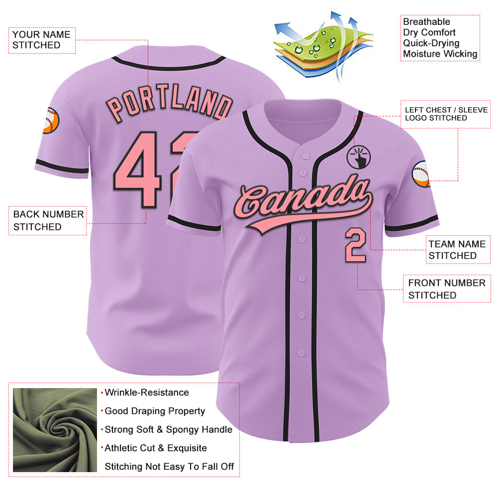 Custom Light Purple Medium Pink-Black Authentic Baseball Jersey