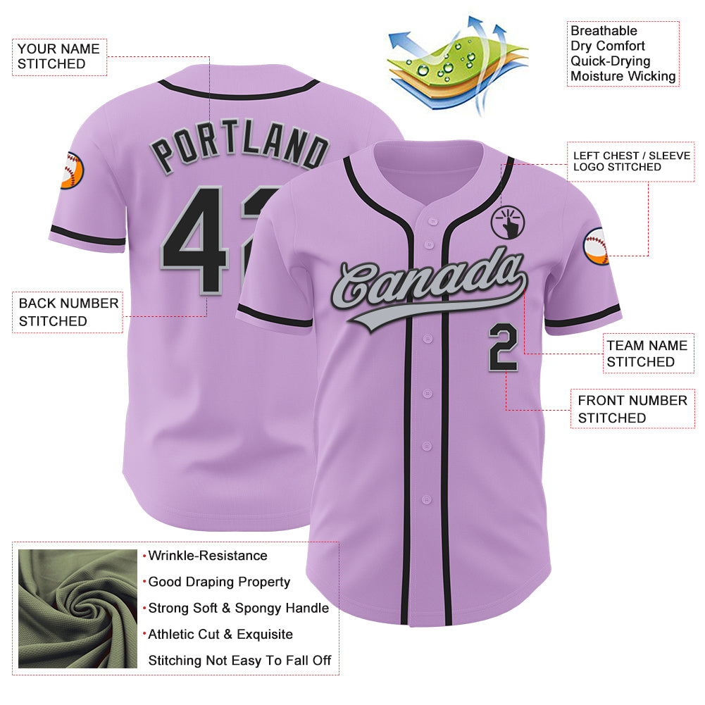 Custom Light Purple Black-Gray Authentic Baseball Jersey