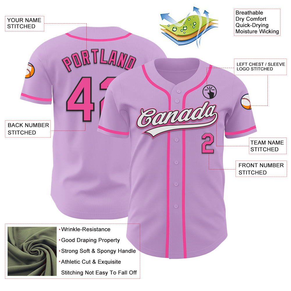 Custom Light Purple Pink-Black Authentic Baseball Jersey