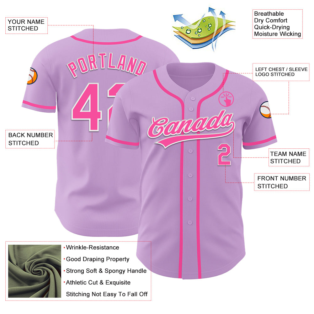 Custom Light Purple Pink-White Authentic Baseball Jersey