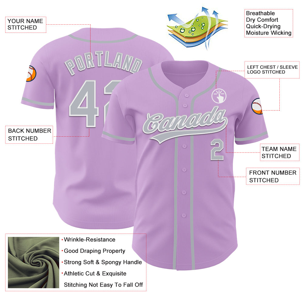 Custom Light Purple Gray-White Authentic Baseball Jersey