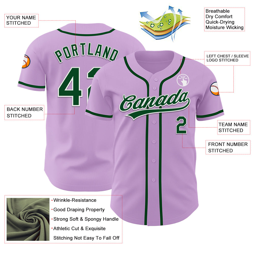 Custom Light Purple Green-White Authentic Baseball Jersey