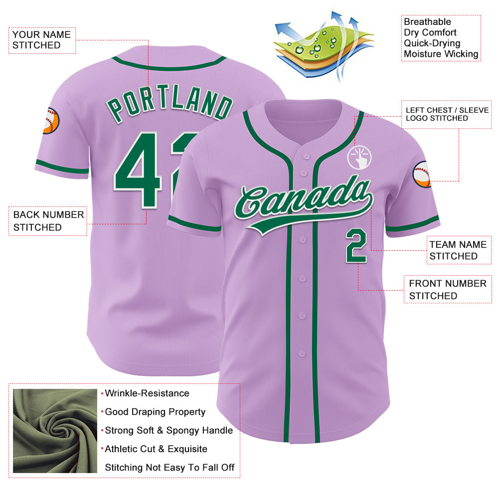 Custom Light Purple Kelly Green-White Authentic Baseball Jersey