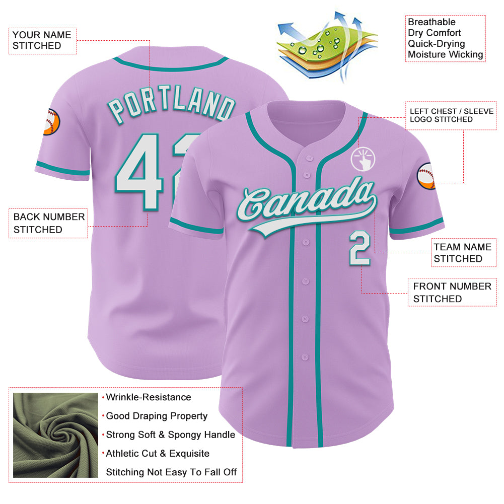 Custom Light Purple White-Teal Authentic Baseball Jersey