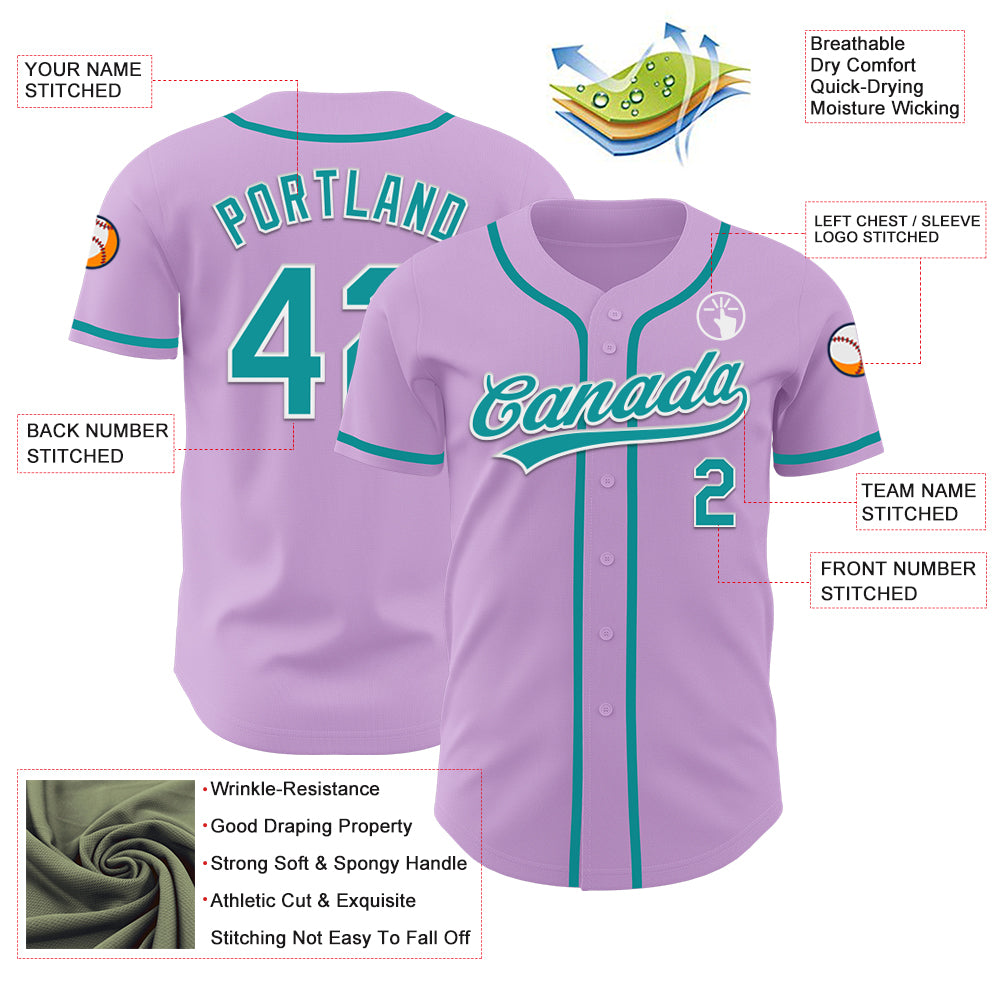 Custom Light Purple Teal-White Authentic Baseball Jersey