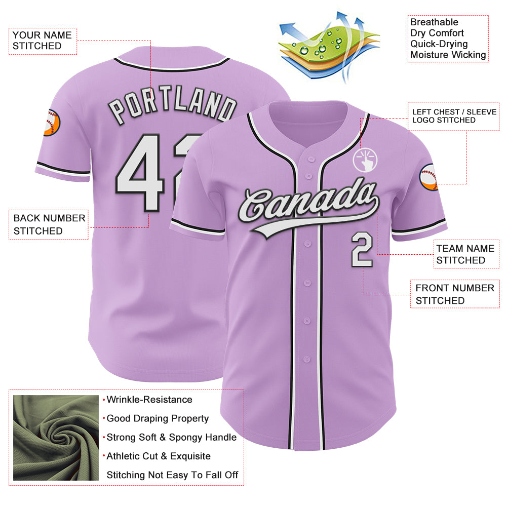 Custom Light Purple White-Black Authentic Baseball Jersey