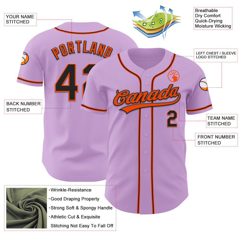 Custom Light Purple Black-Orange Authentic Baseball Jersey