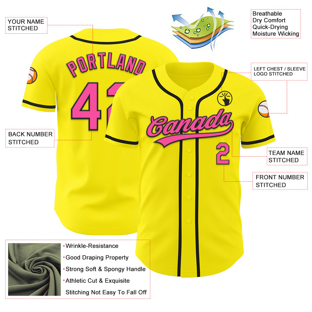 Custom Light Yellow Pink-Black Authentic Baseball Jersey