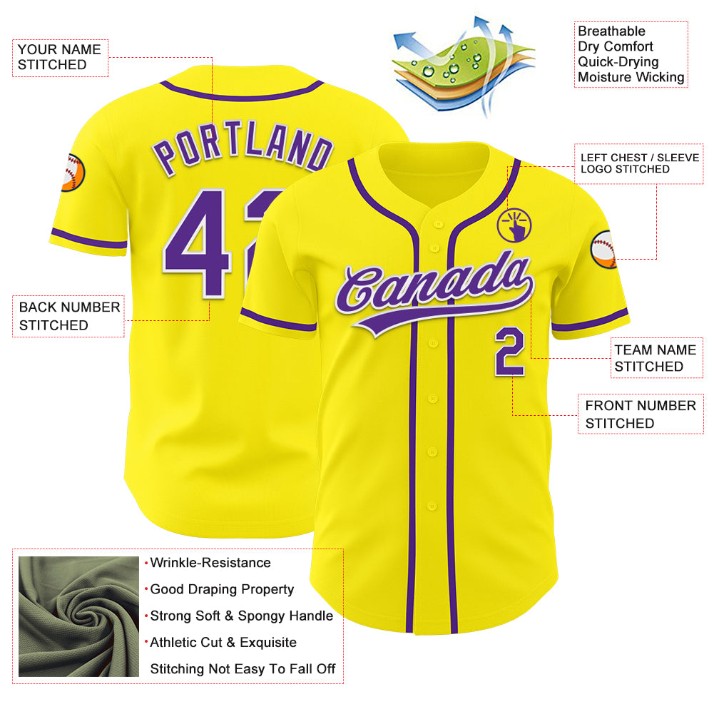 Custom Light Yellow Purple-White Authentic Baseball Jersey