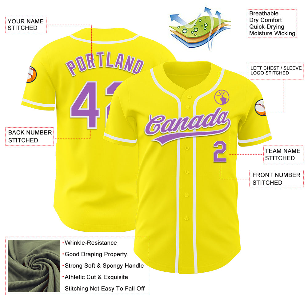 Custom Light Yellow Medium Purple-White Authentic Baseball Jersey