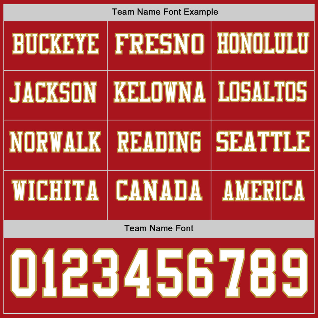 Custom Red White-Old Gold Long Sleeve Authentic Football Jersey