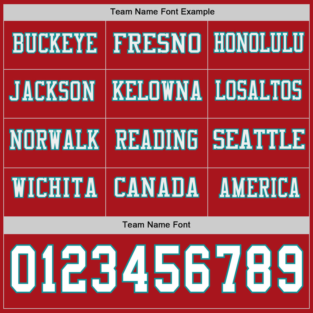 Custom Red White-Teal Long Sleeve Authentic Football Jersey