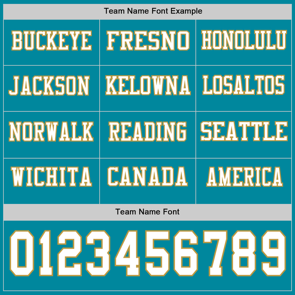 Custom Teal White-Old Gold Long Sleeve Authentic Football Jersey
