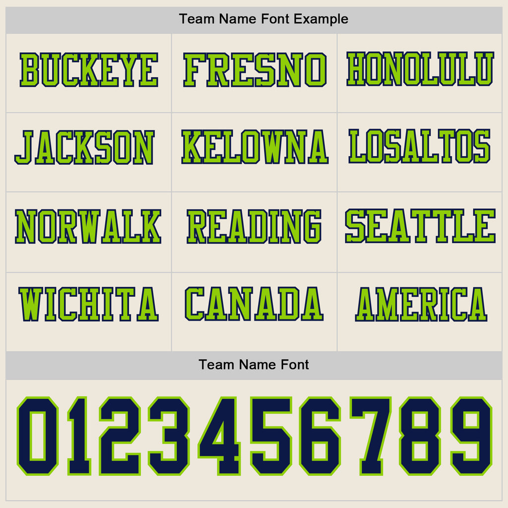 Custom Cream Navy-Neon Green Long Sleeve Authentic Football Jersey