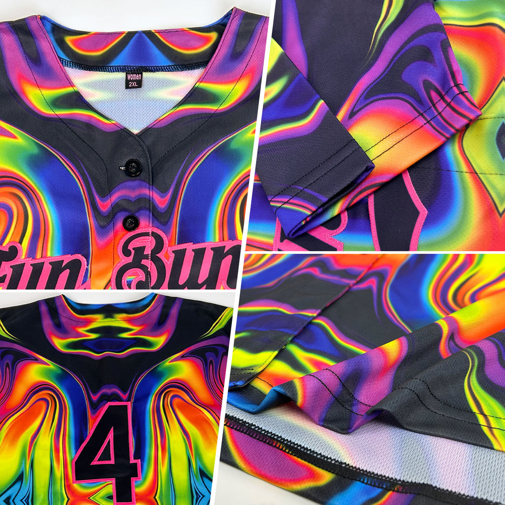 Custom 3D Pattern Design Abstract Iridescent Psychedelic Swirl Fluid Art Authentic Baseball Jersey