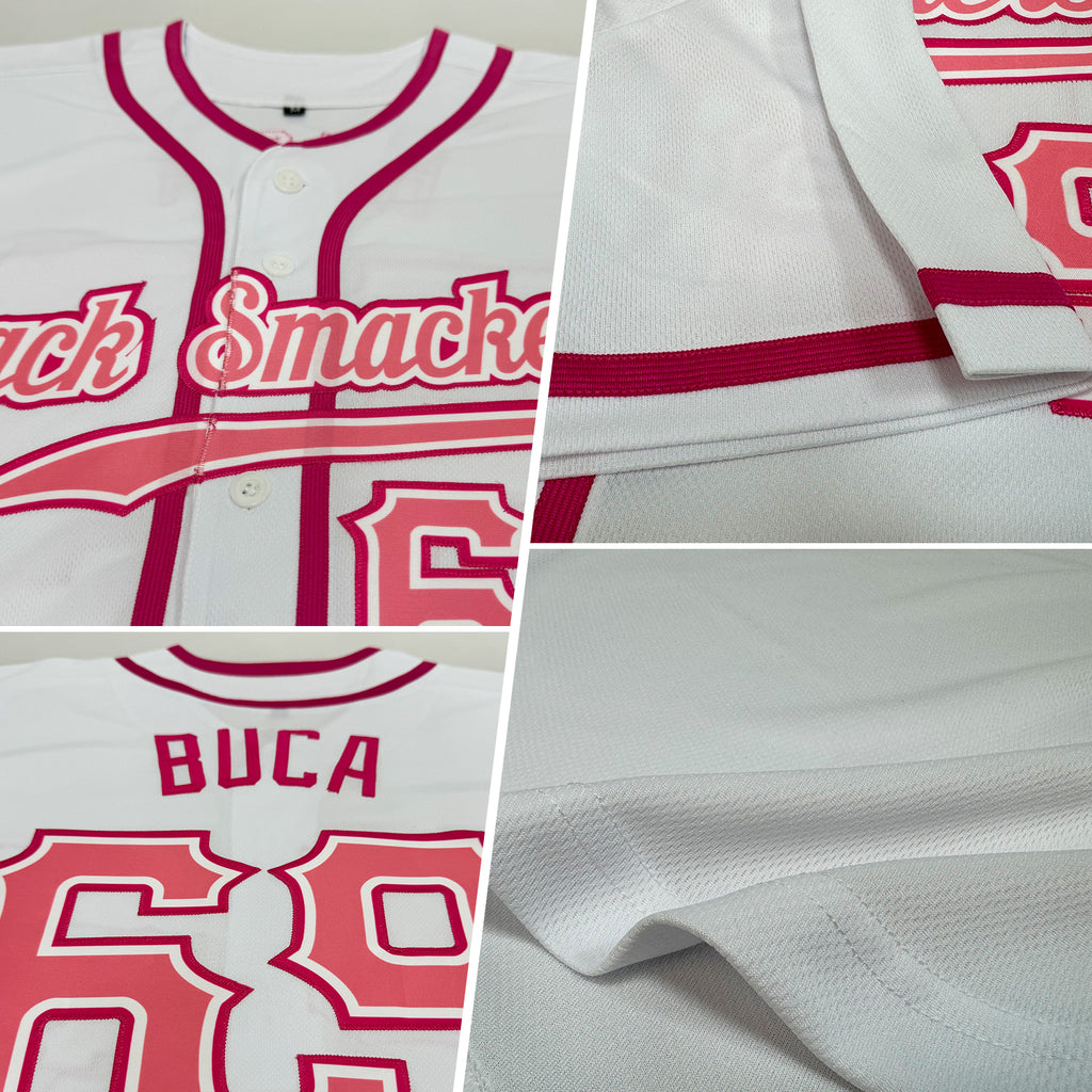 Custom White Medium Pink-Pink Authentic Baseball Jersey