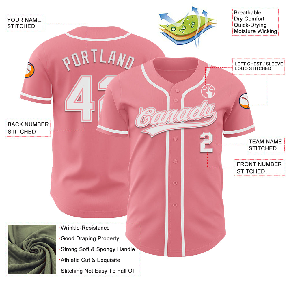 Custom Medium Pink White Authentic Baseball Jersey
