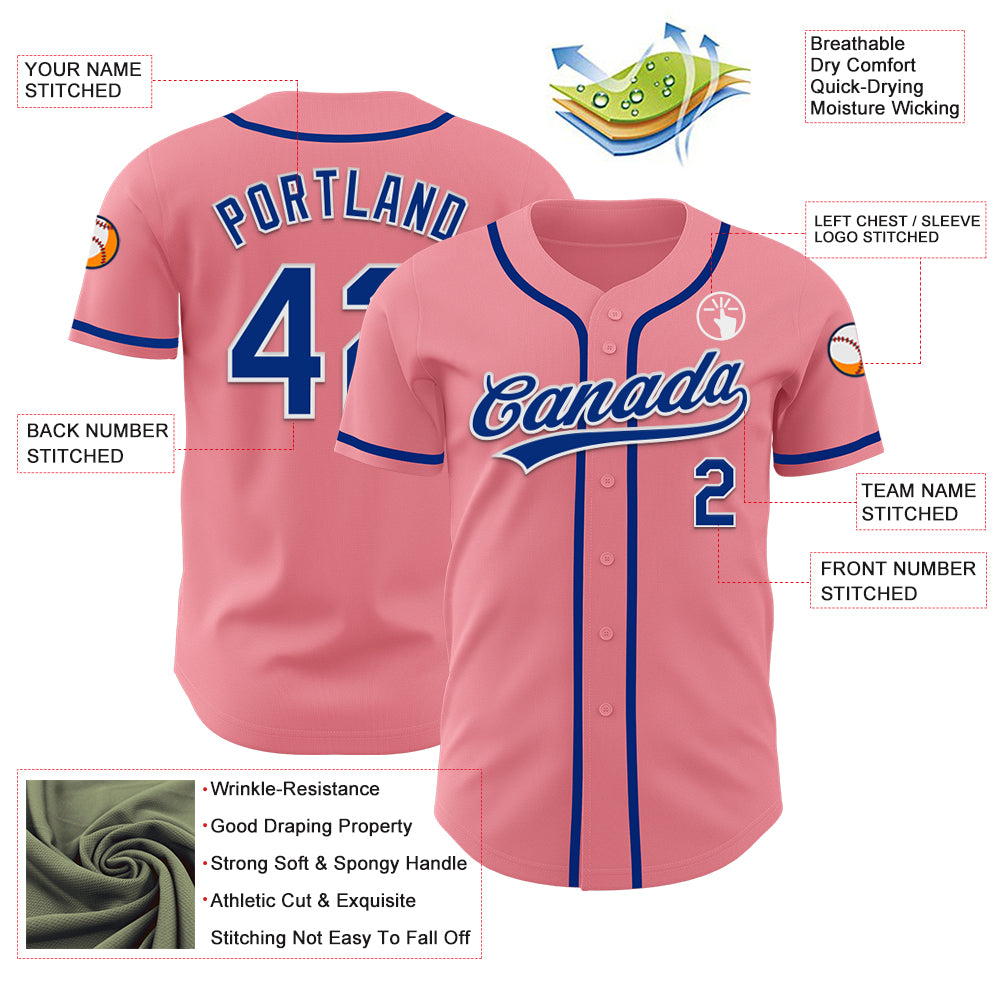 Custom Medium Pink Royal-White Authentic Baseball Jersey