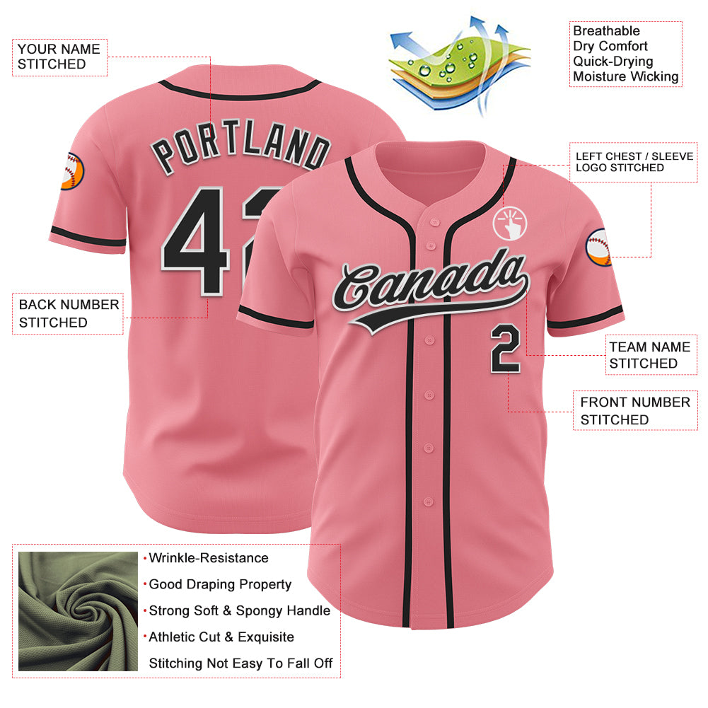 Custom Medium Pink Black-White Authentic Baseball Jersey