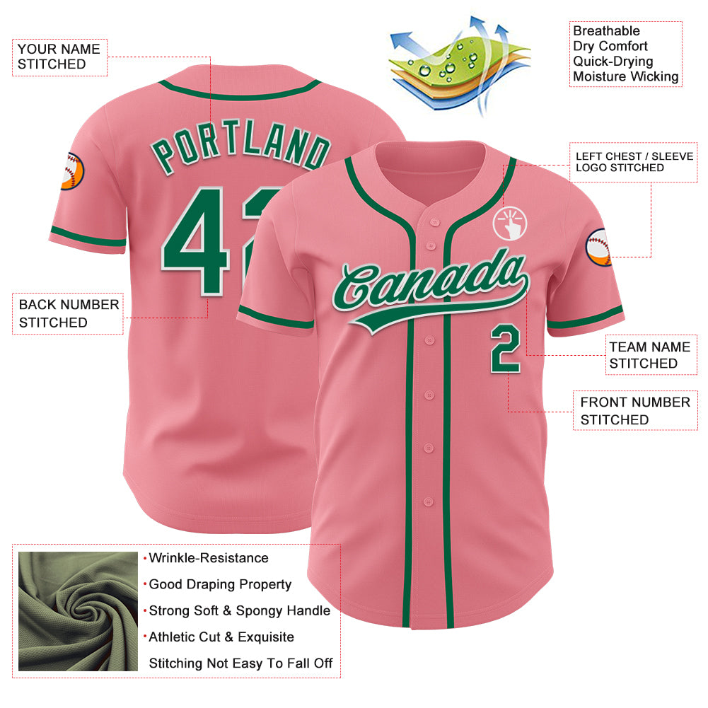 Custom Medium Pink Kelly Green-White Authentic Baseball Jersey