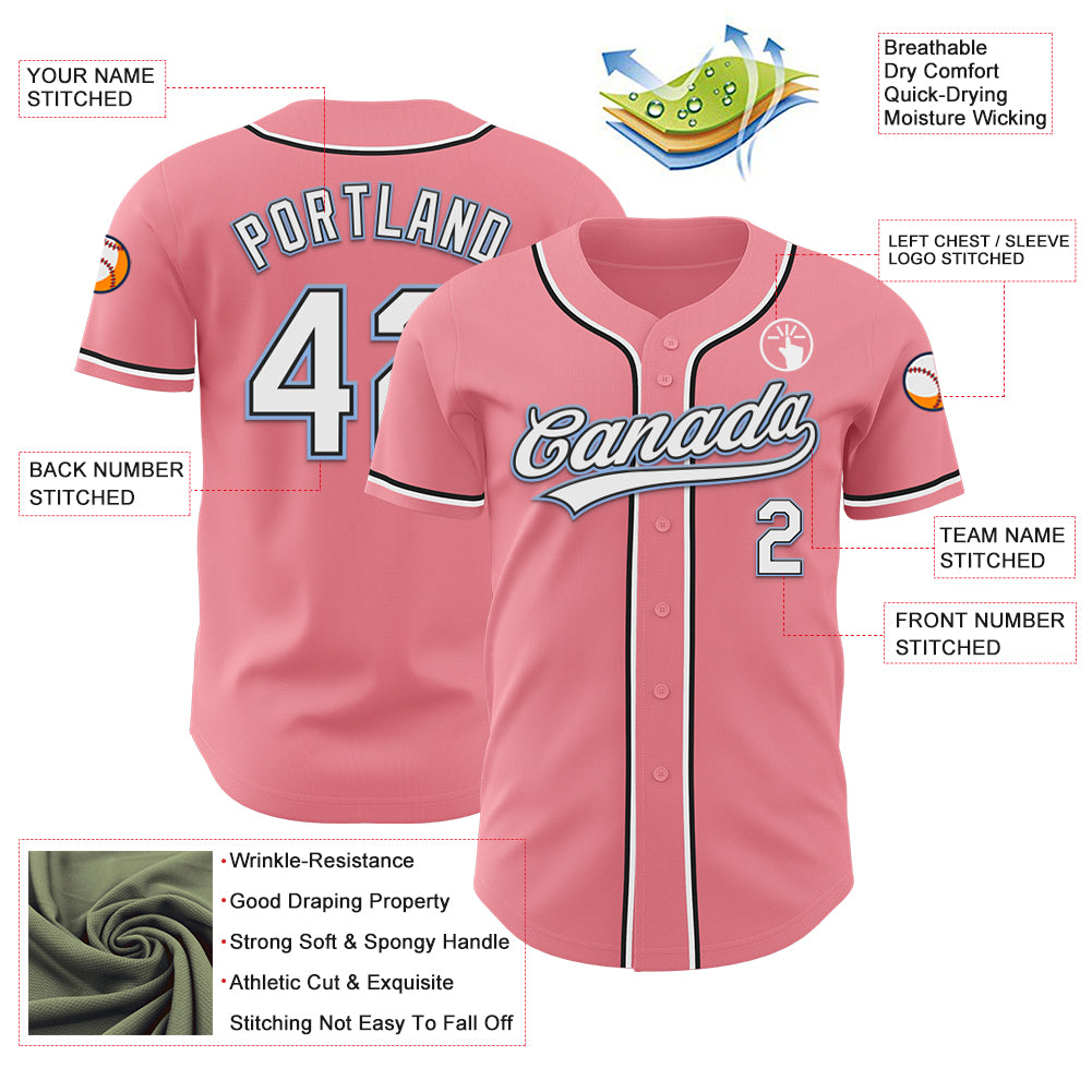 Custom Medium Pink Black-Light Blue Authentic Baseball Jersey